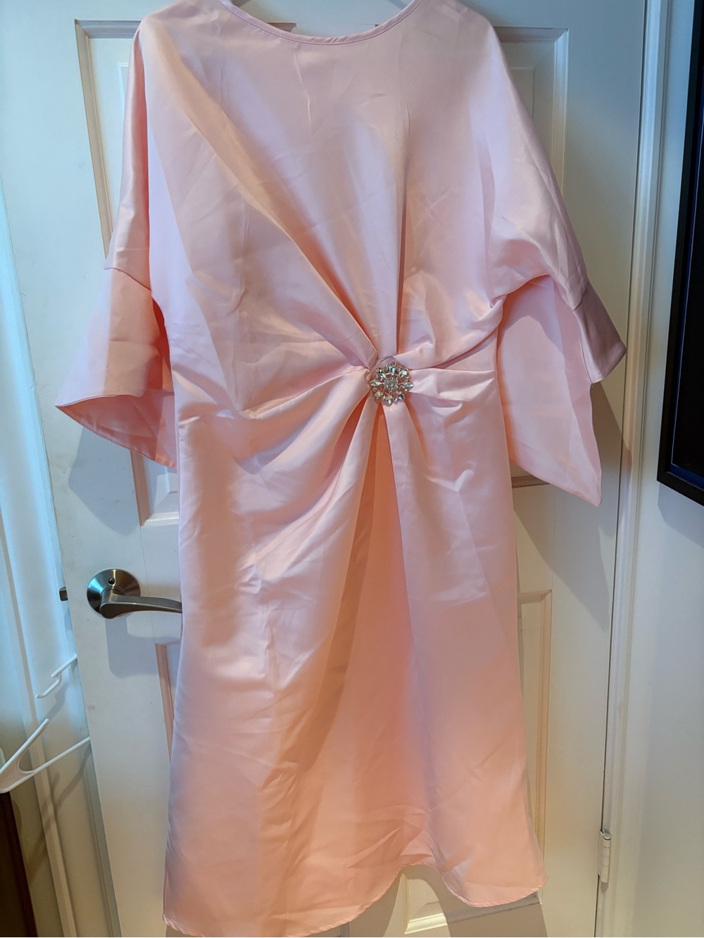 Formal Light Pink Womens Dress with Center Crystal Accent